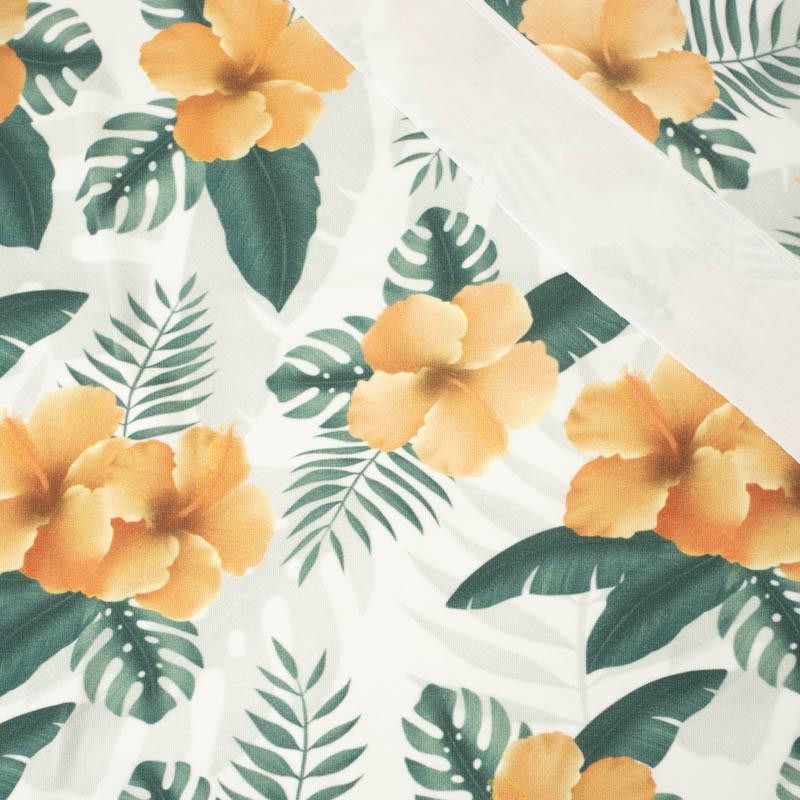 HIBISCUS Pat. 2 / yellow - single jersey with elastane 