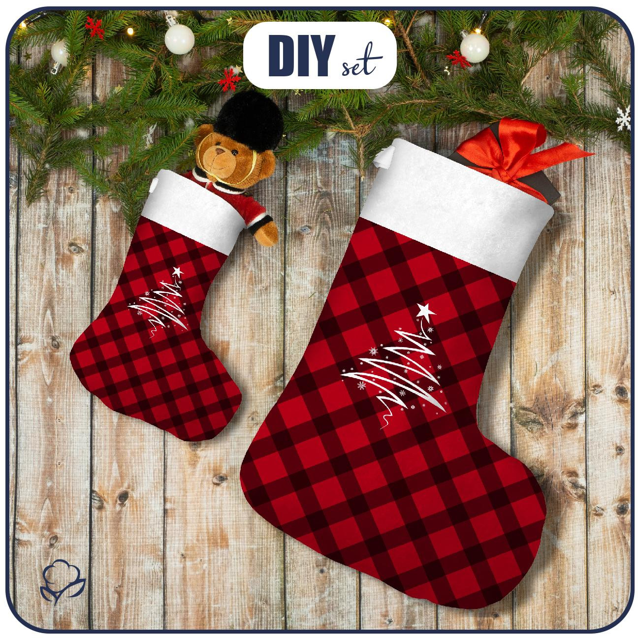 Christmas Stocking Set - VICHY GRID BLACK / red