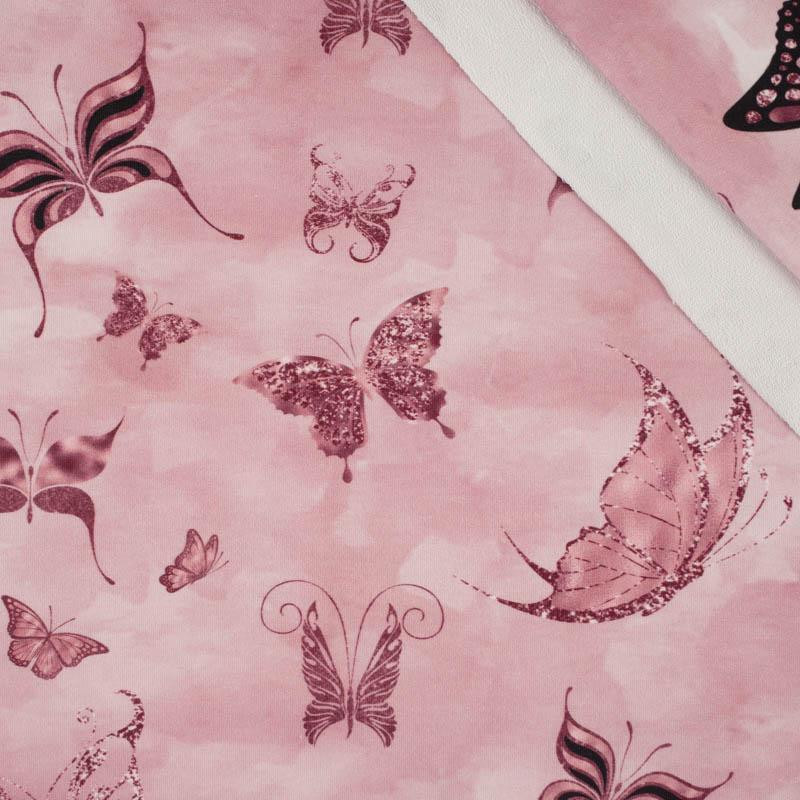 BUTTERFLIES (GLITTER BUTTERFLIES) / CAMOUFLAGE pat. 2 (rose quartz) - looped knit fabric