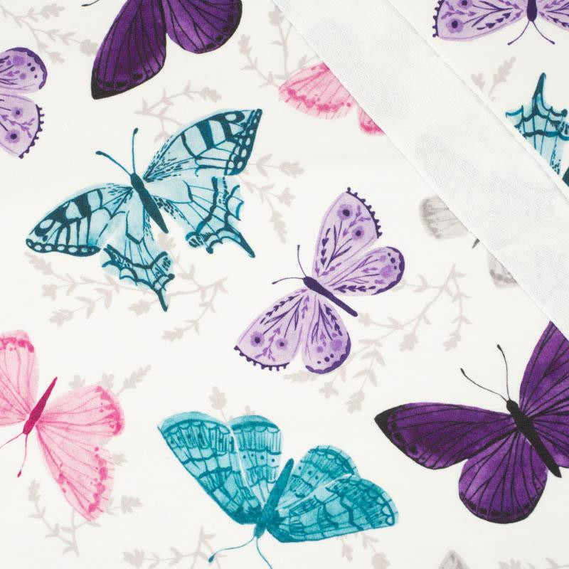 BUTTERFLIES PAT. 5 / white  (PURPLE BUTTERFLIES) - looped knit fabric