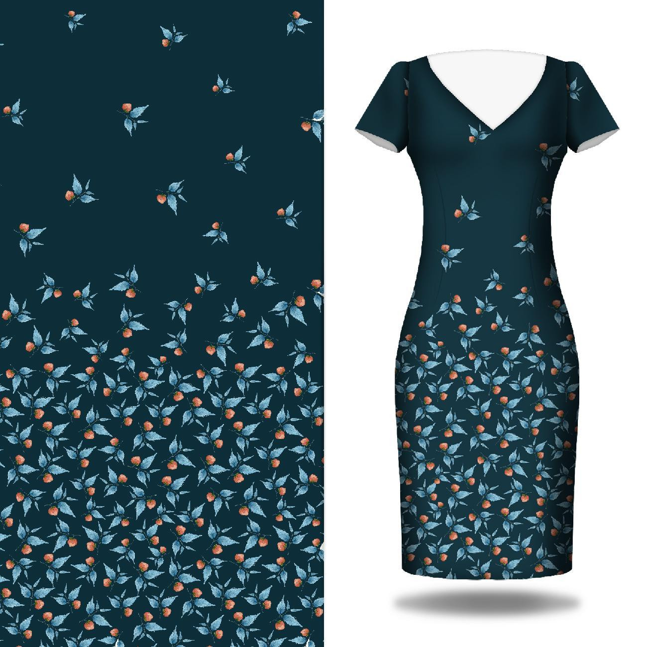 BLUE LEAVES - dress panel Satin