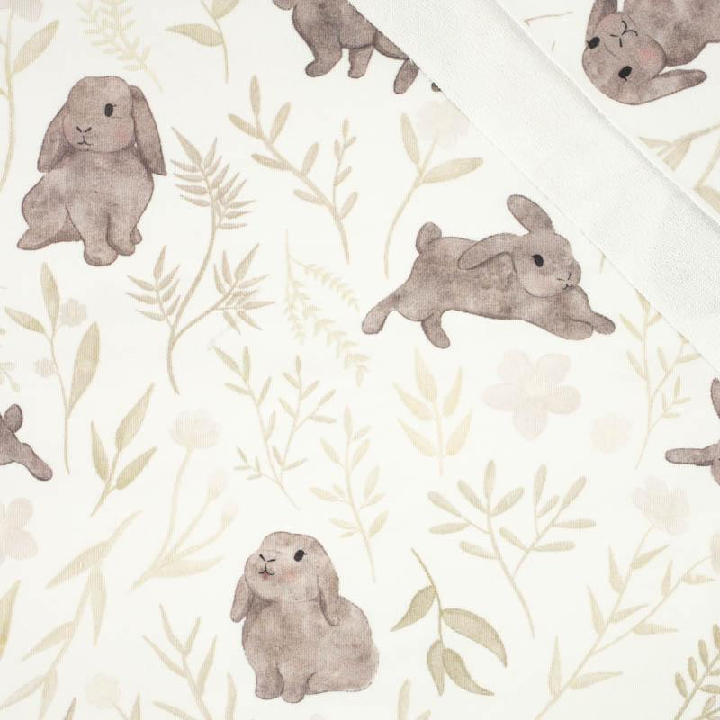 GREY BUNNIES pat. 1 (PASTEL BUNNIES) - looped knit fabric