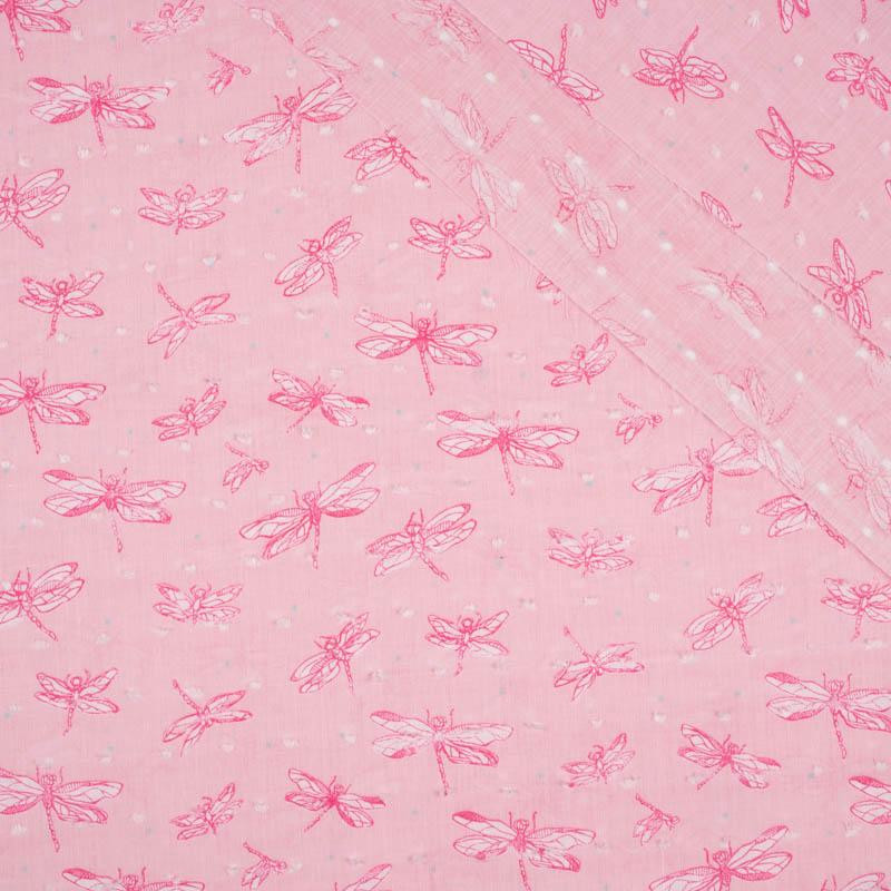 DRAGONFLIES / pink - Cotton batiste with knots 