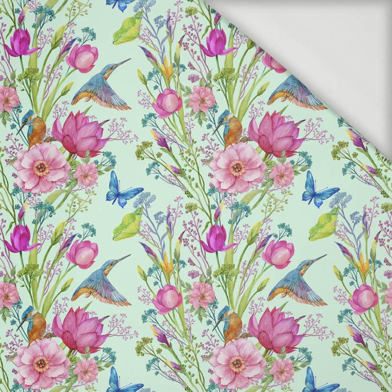 MINI KINGFISHERS AND BUTTERFLIES (KINGFISHERS IN THE MEADOW) / mint - Viscose jersey