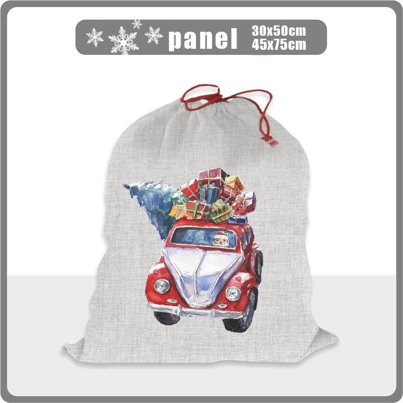 SANTA’S CART - acid wash grey - jute - Cotton woven fabric panel / Choice of sizes