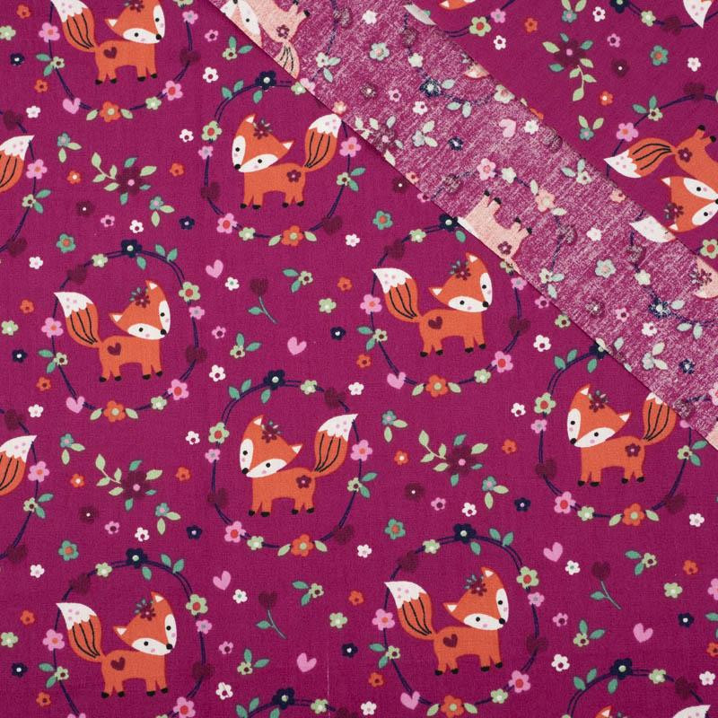 FOXES (wreaths) / fuchsia - POPLIN 100% cotton 