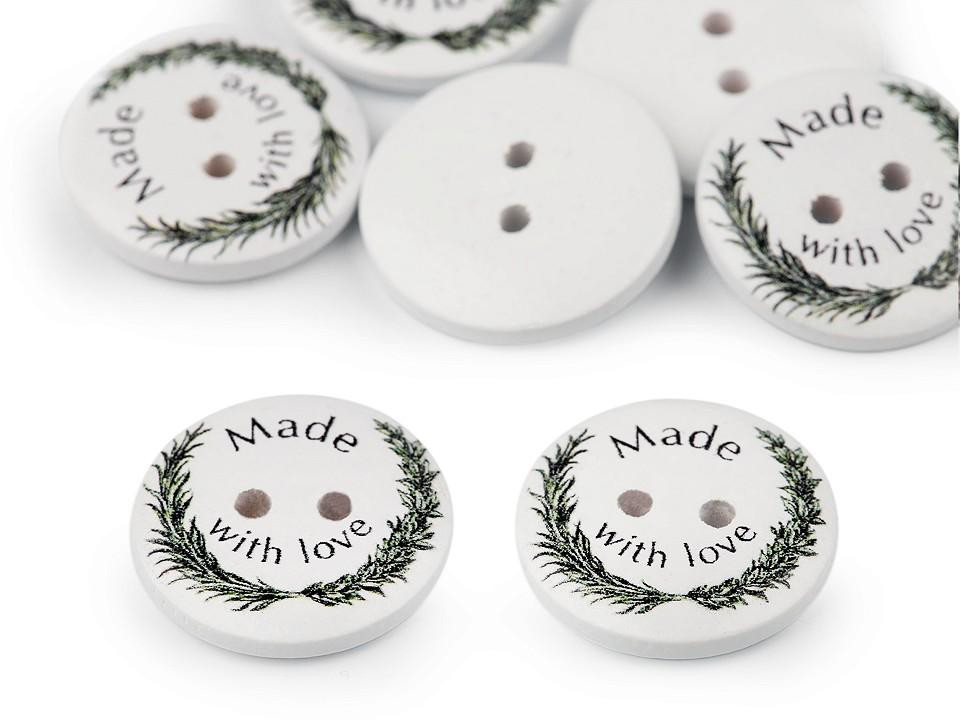 Wooden button Made with love 23mm - white