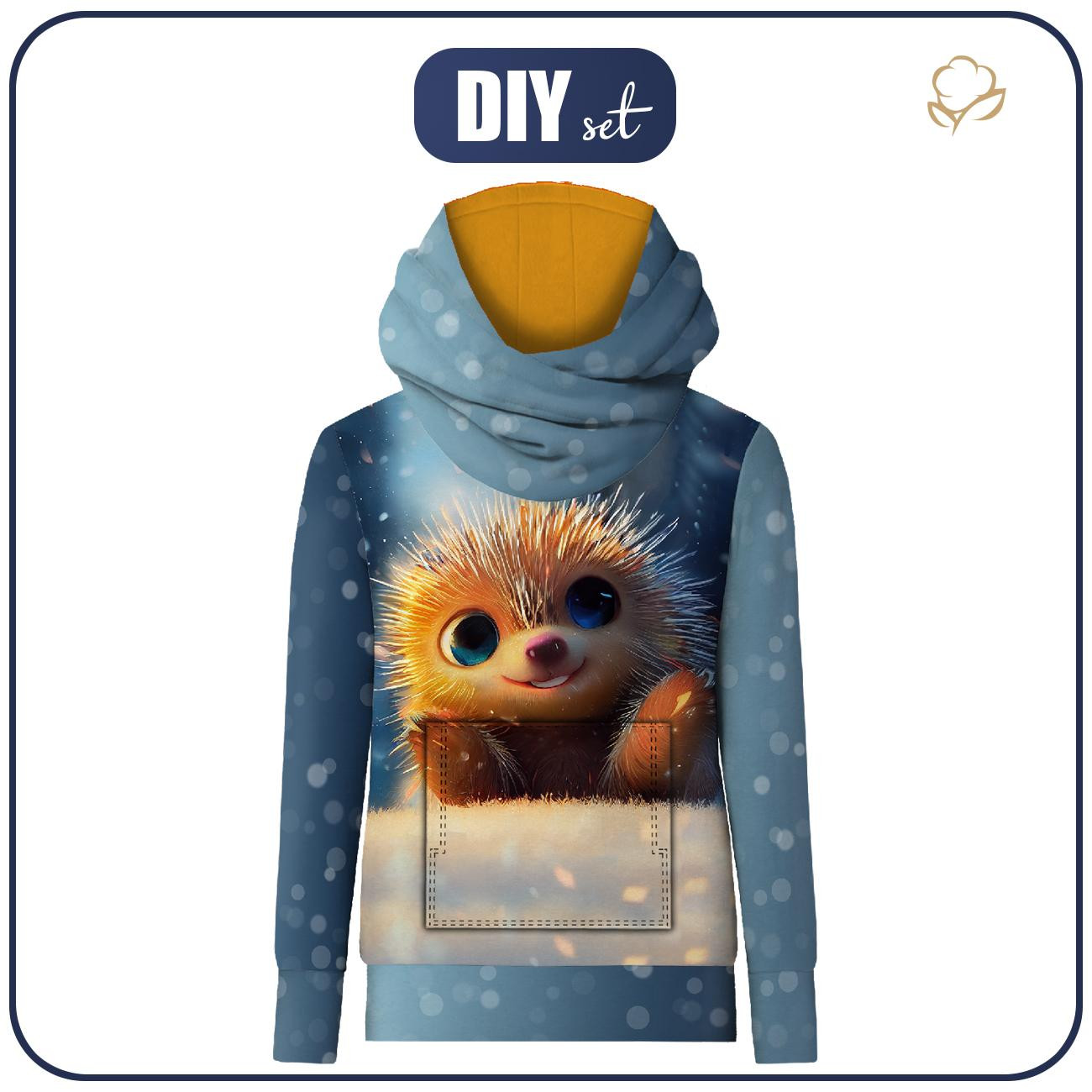 HYDROPHOBIC HOODIE UNISEX - ANIMATED HEDGEHOG - sewing set