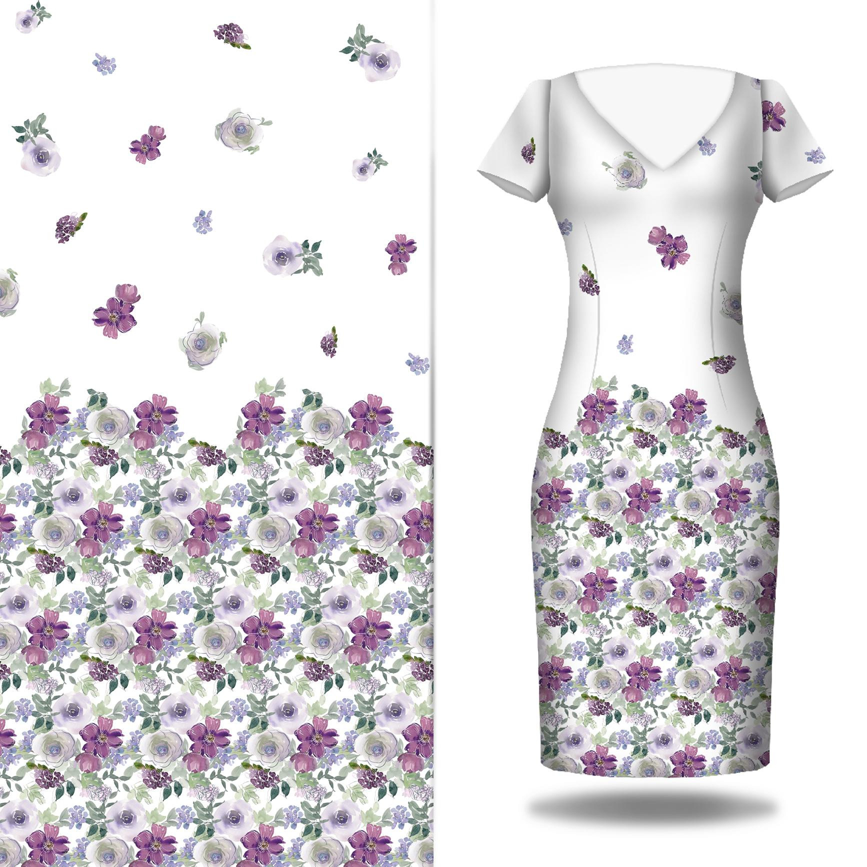 WATER-COLOR FLOWERS pat. 3 - dress panel Satin