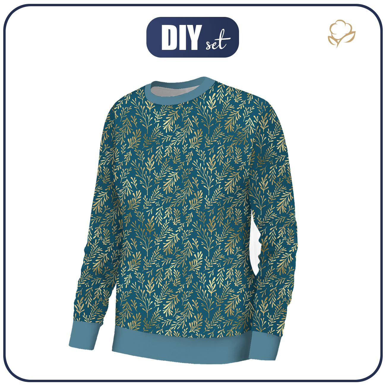 WOMEN'S SWEATSHIRT (HANA) BASIC - GOLDEN CORALS (GOLDEN OCEAN) / sea blue - sewing set