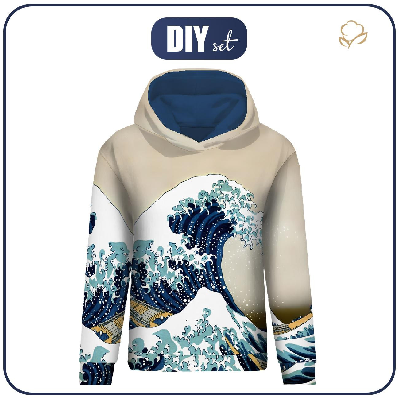 CLASSIC WOMEN’S HOODIE (POLA) - THE GREAT WAVE OFF KANAGAWA (Hokusai Katsushika) - sewing set