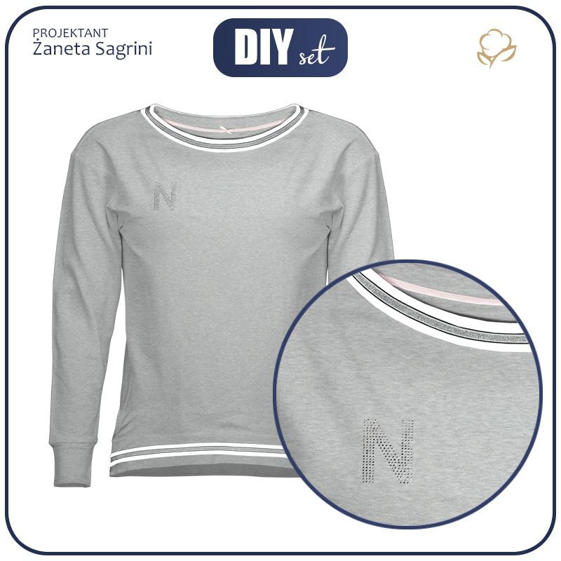 Women’s blouse with transfer rhinestones "KELLY" - melange light grey S-M - sewing set