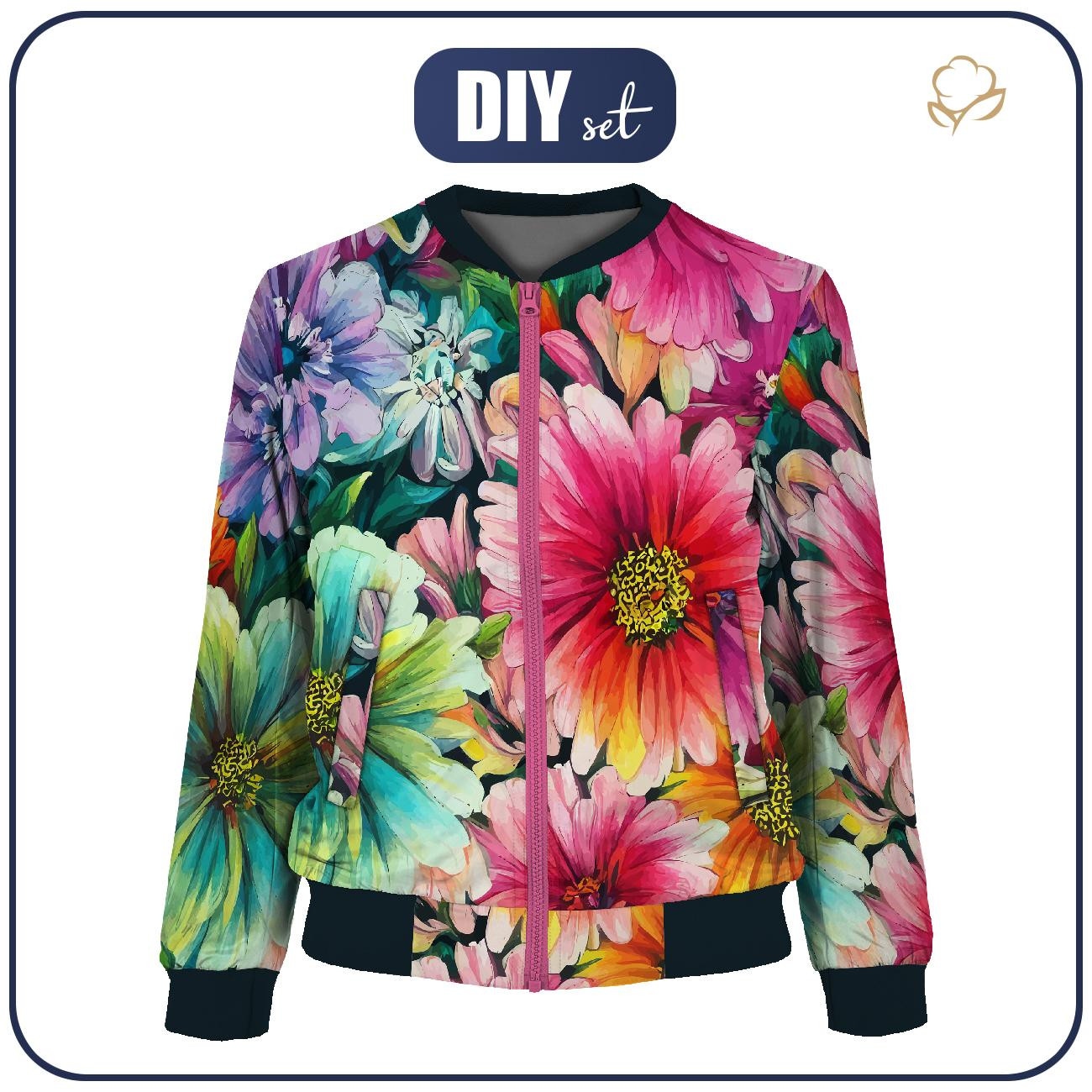 WOMEN’S BOMBER JACKET (KAMA) - COLORFUL FLOWERS PAT. 1 - sewing set