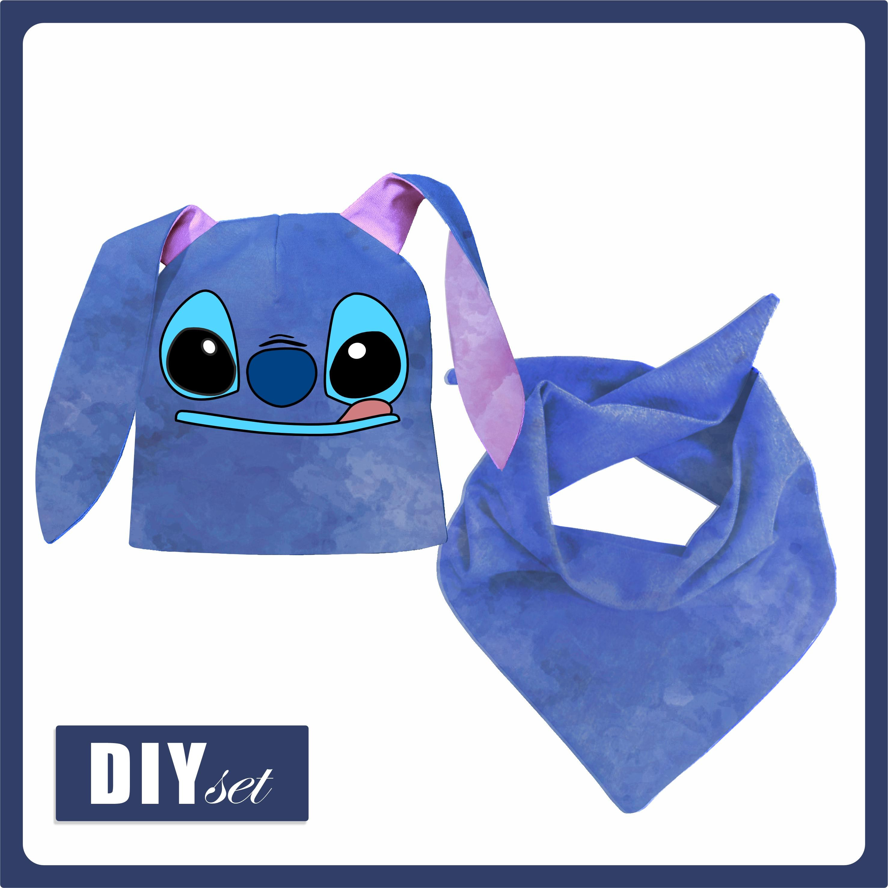 KID'S CAP AND SCARF (BUNNY) - BLUE ALIEN - sewing set