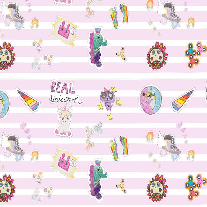 CHILDREN MIX / stripes white-pink - Cotton woven fabric