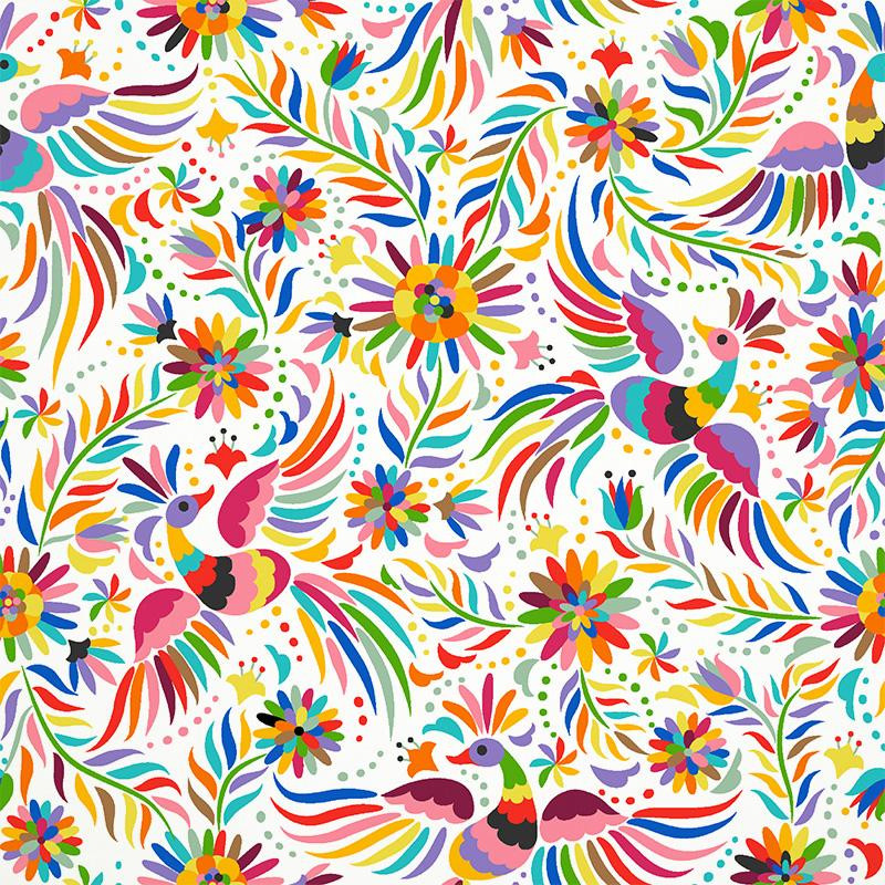 FOLK ROOSTERS / white - Cotton woven fabric