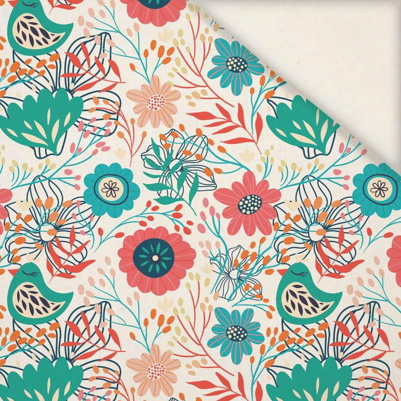 FOLK BIRDS / ecru - SLUB WEAVE