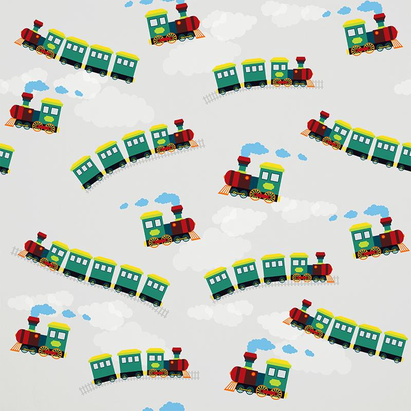 LOCOMOTIVES / green - Cotton woven fabric