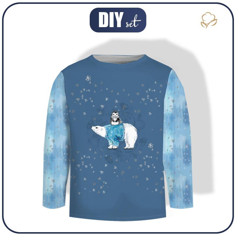 Longsleeve - PENGUIN ON  BEAR / winter sky (ENCHANTED WINTER) - sewing set