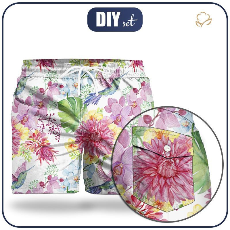 Men's swim trunks - HUMMINGBIRDS AND FLOWERS - sewing set