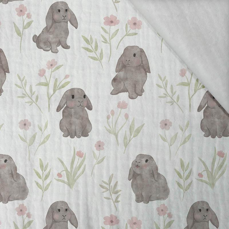 GREY BUNNIES pat. 3 (PASTEL BUNNIES) - Cotton muslin