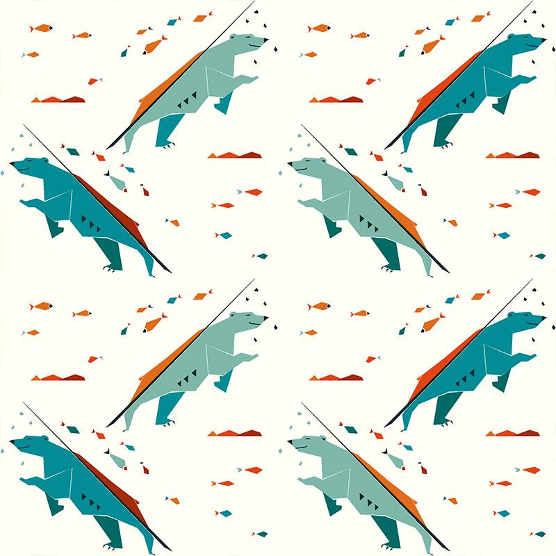 BEARS / white - Cotton woven fabric