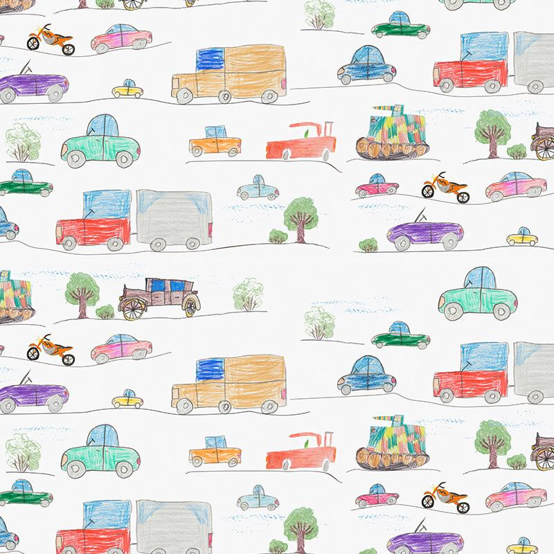 VEHICLES / white - Cotton woven fabric