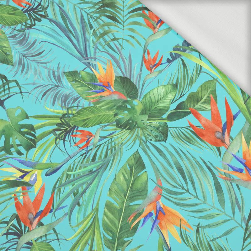 PALM LEAVES pat. 4 / light blue - looped knit fabric