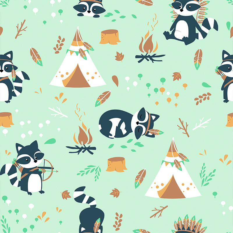 RACCOONS vol.1 / green - Cotton woven fabric