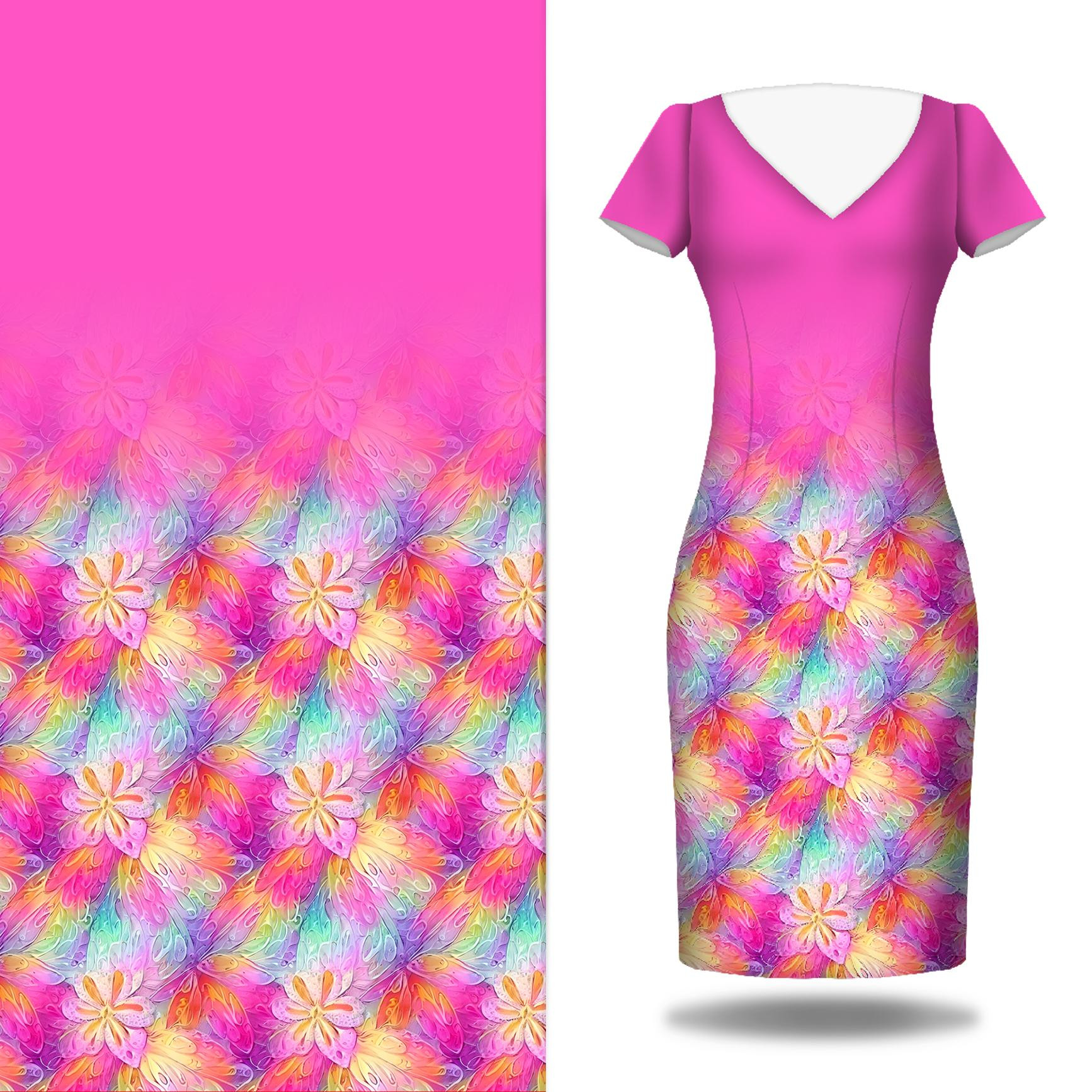 RAINBOW FLOWERS - dress panel Satin