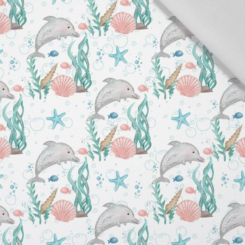 DOLPHINS pat. 2 (MAGICAL OCEAN) / white - Cotton woven fabric