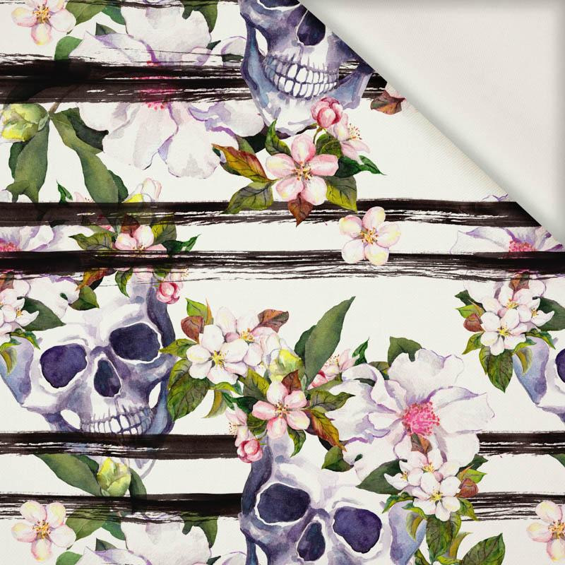 SKULLS ON STRIPES / white - viscose woven fabric