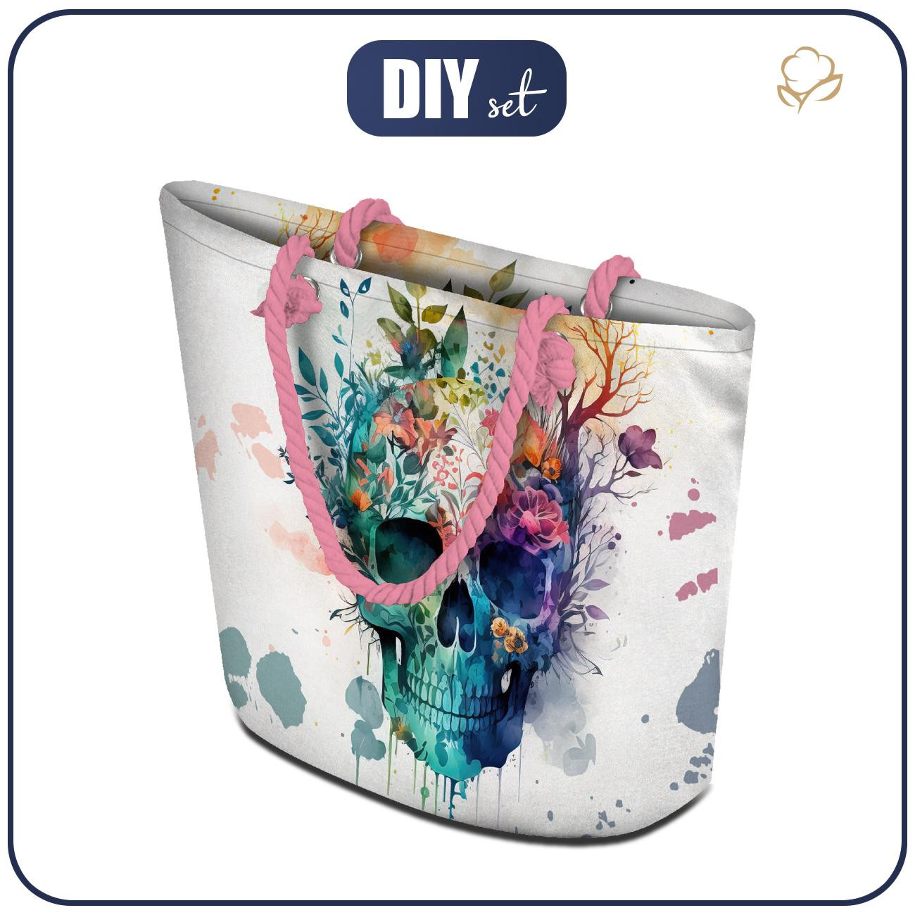 TOTE BAG - WATERCOLOR SKULL - sewing set