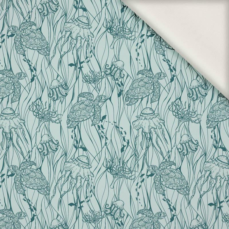 TURTLES AND JELLYFISH (BLUE PLANET) - viscose woven fabric