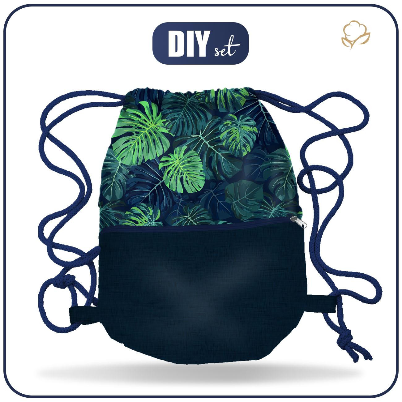 GYM BAG WITH POCKET - MONSTERA 2.0 / navy - sewing set