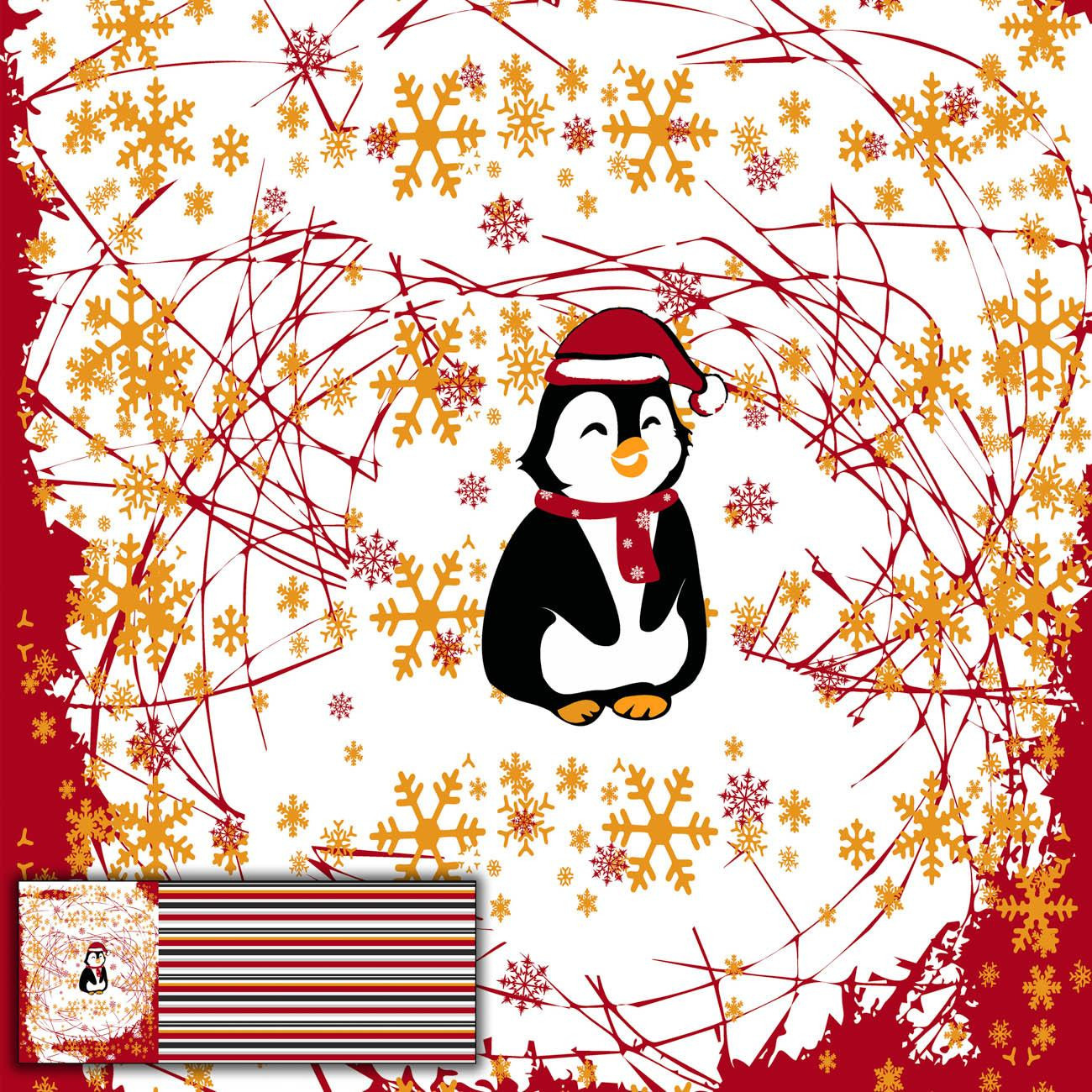 PENGUIN SANTA 2.0 / red - PANORAMIC PANEL (60 x 150cm)