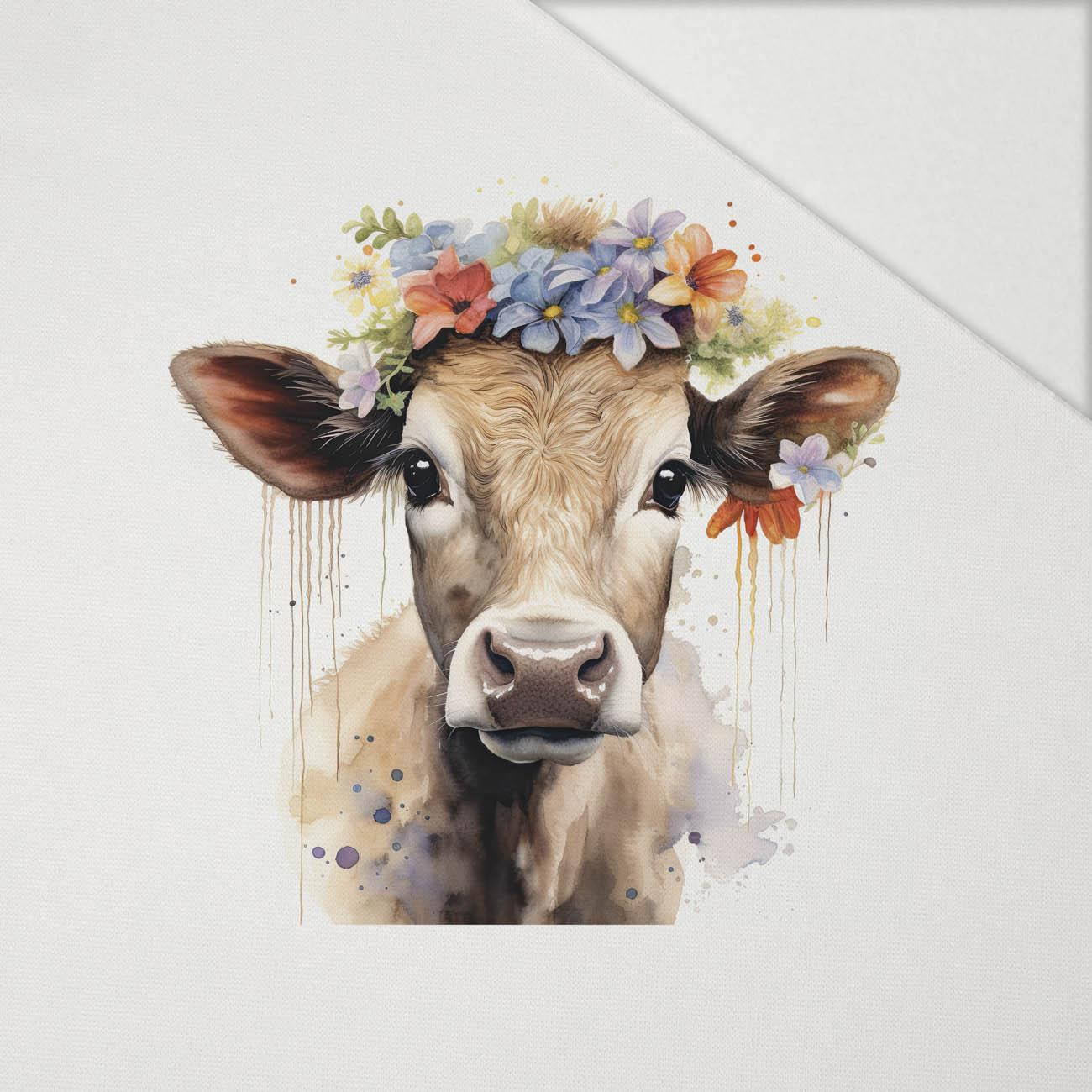 WATERCOLOR COW - panel (60cm x 50cm) Hydrophobic brushed knit