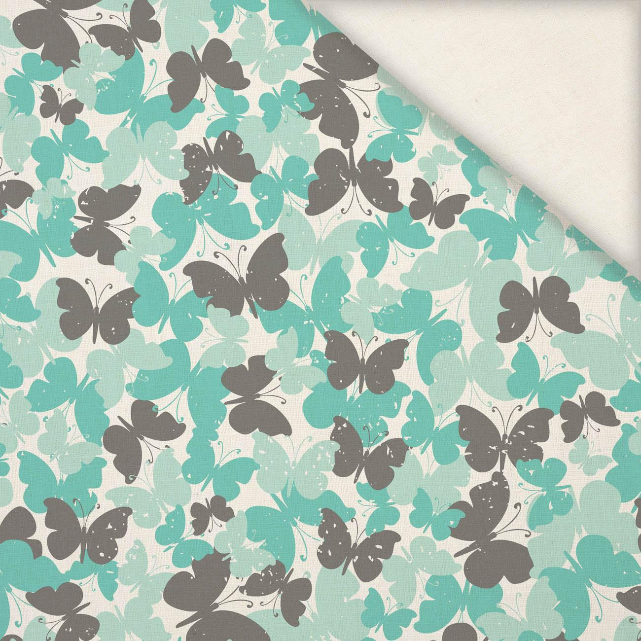 BUTTERFLIES / aqua - Linen 100%