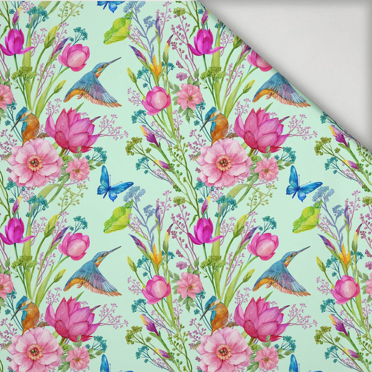MINI KINGFISHERS AND BUTTERFLIES (KINGFISHERS IN THE MEADOW) / mint - lycra 300g