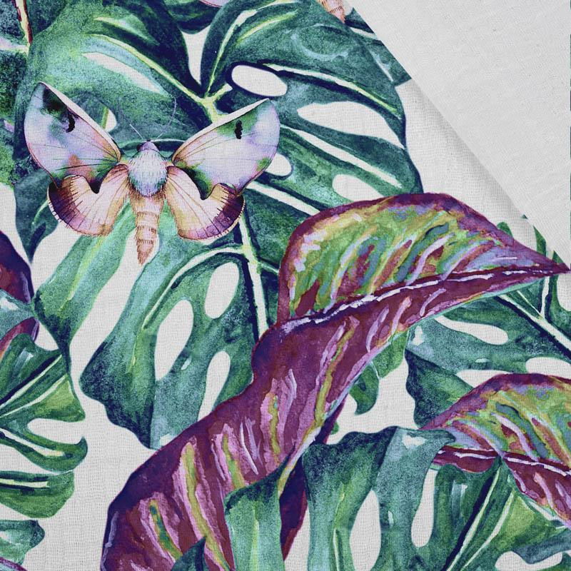 LEAVES AND INSECTS PAT. 5 (TROPICAL NATURE) / white - Cotton muslin