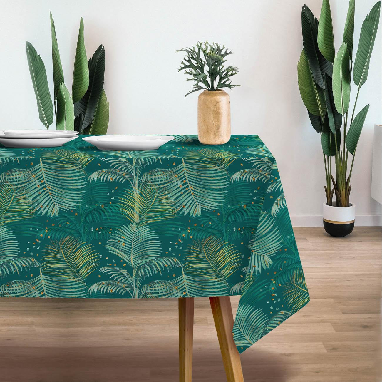 PALM LEAVES pat. 3 / green - Woven Fabric for tablecloths