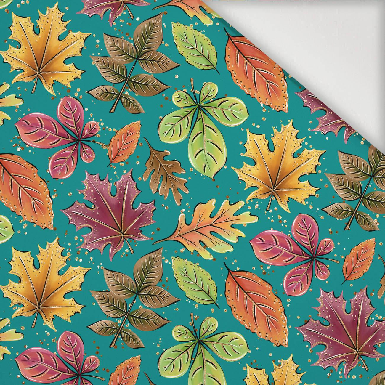 COLORFUL LEAVES MIX / emerald (GLITTER AUTUMN) - Nylon fabric Pumi