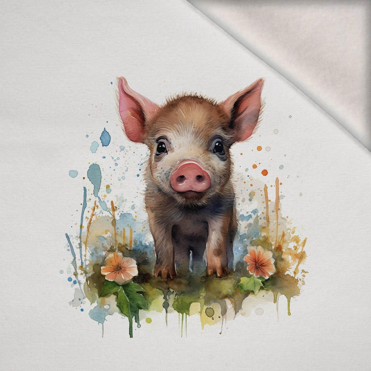 WATERCOLOR PIGGY -  PANEL (60cm x 50cm) brushed knitwear with elastane ITY