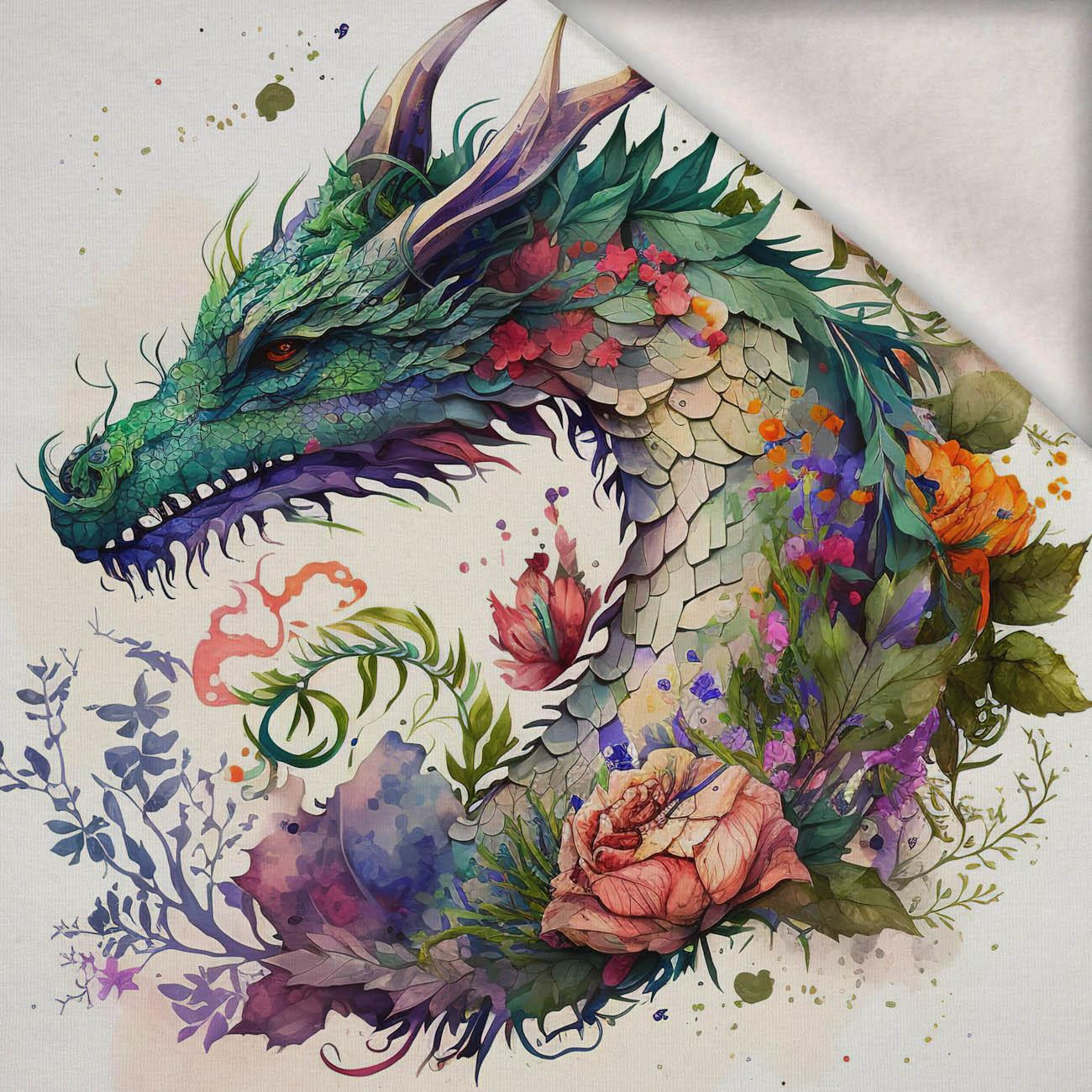 WATERCOLOR DRAGON -  PANEL (60cm x 50cm) brushed knitwear with elastane ITY