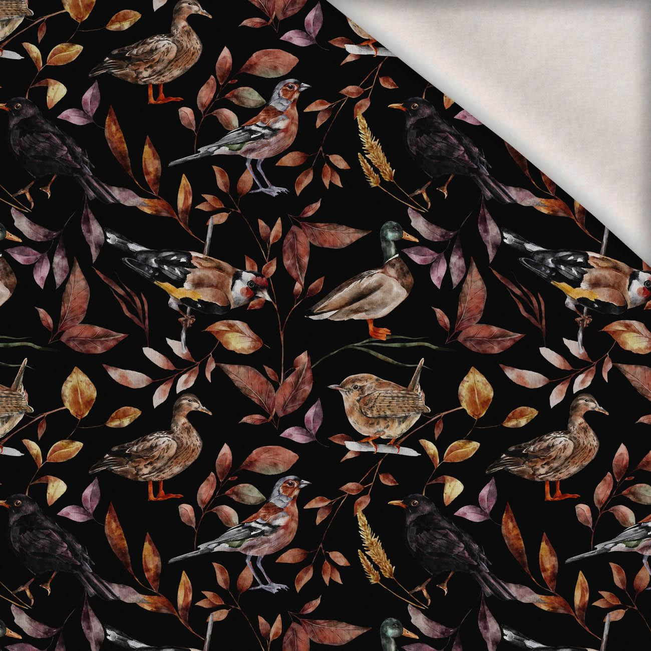 BIRDS PAT. 2 / BLACK (COLORFUL AUTUMN) - brushed knitwear with elastane ITY BIRDS PAT. 2 / BLACK (COLORFUL AUTUMN) - brushed knitwear with elastane ITY