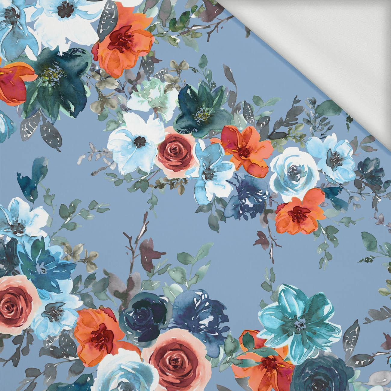 WATER-COLOR FLOWERS pat. 2 / light blue - looped knit fabric