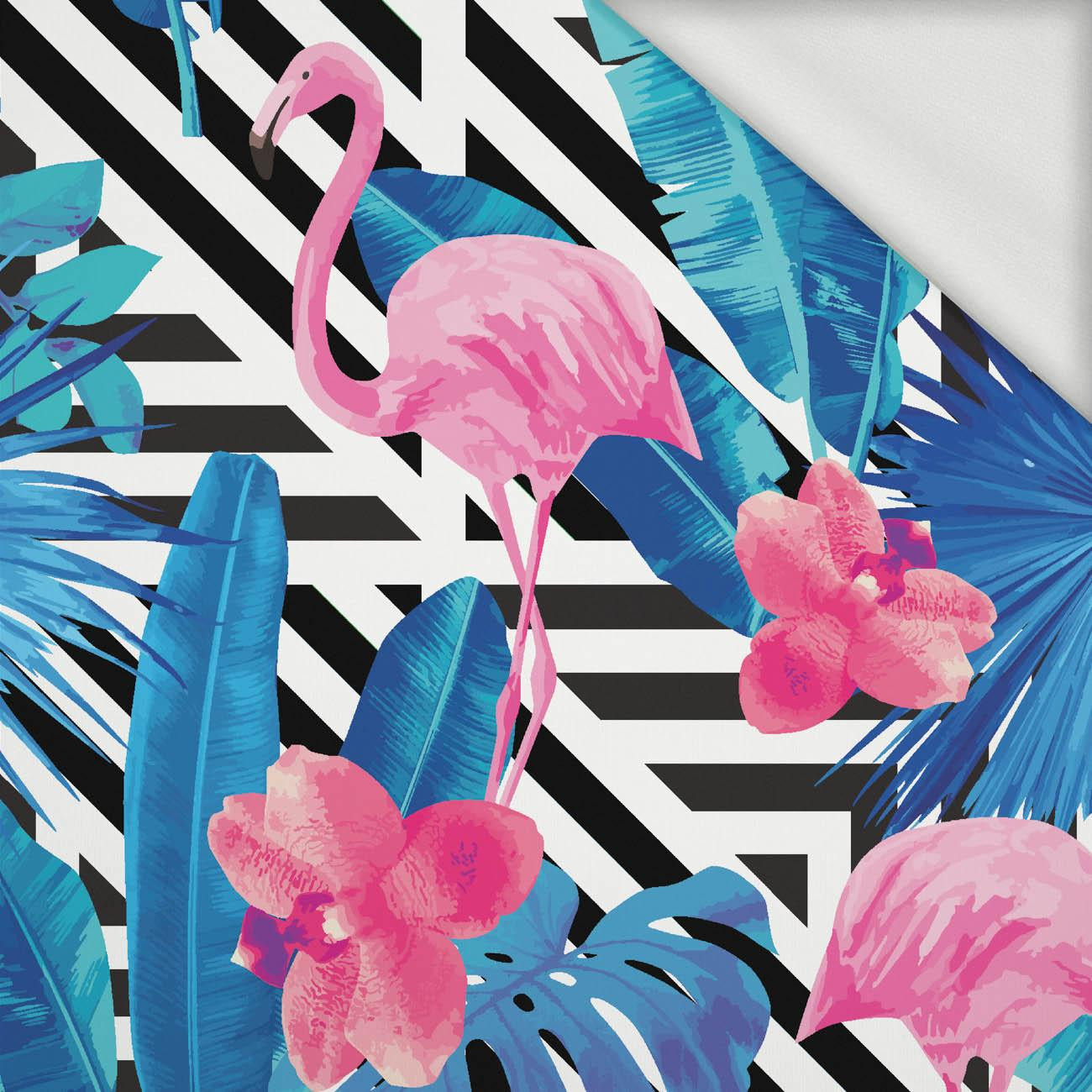 TROPICAL FLAMINGOS - looped knit fabric
