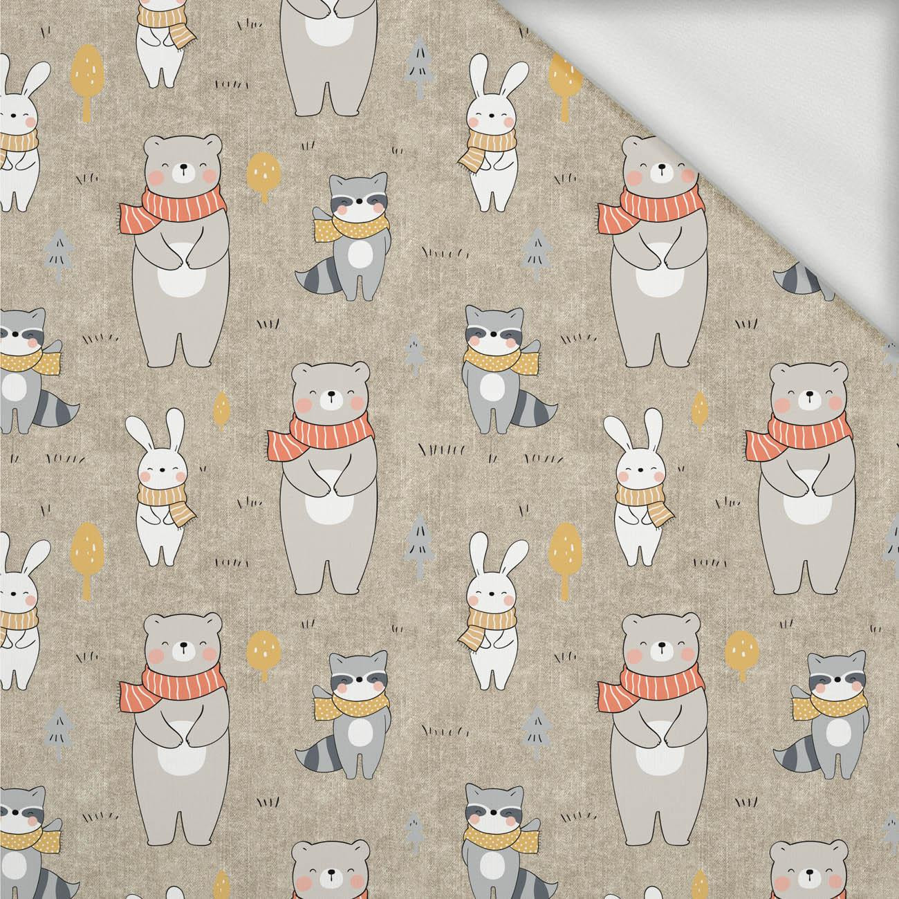 ANIMALS IN SCARVES PAT. 1 (WINTER FUN) / ACID WASH BEIGE - looped knit fabric