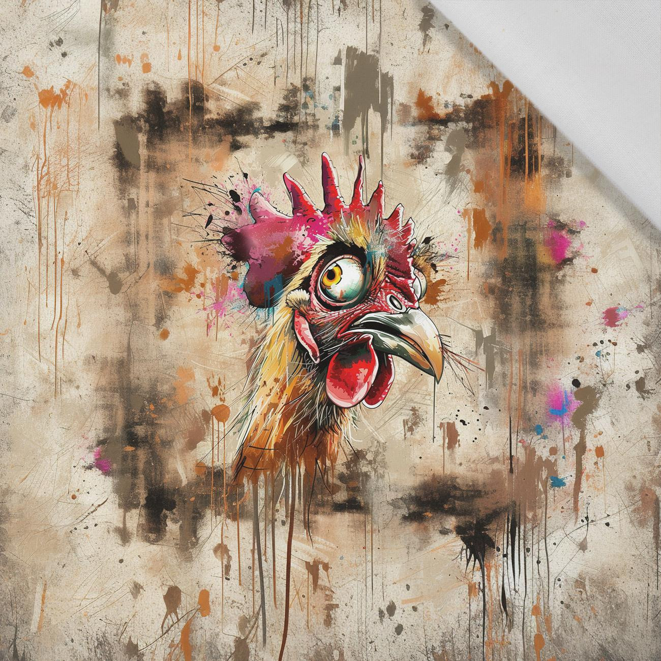 CRAZY CHICKEN - panel (60cm x 50cm) Cotton woven fabric