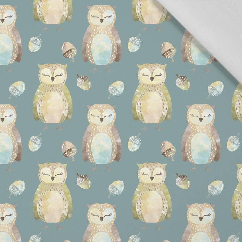 OWLS AND ACORNS (FOREST ANIMALS) - Cotton woven fabric